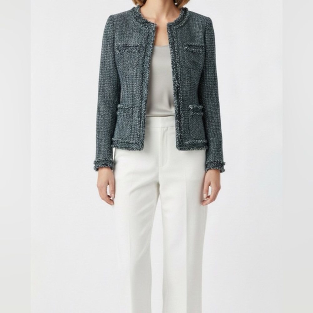 Blue & Green Lined Tweed Fitted Blazer Size Extra Small